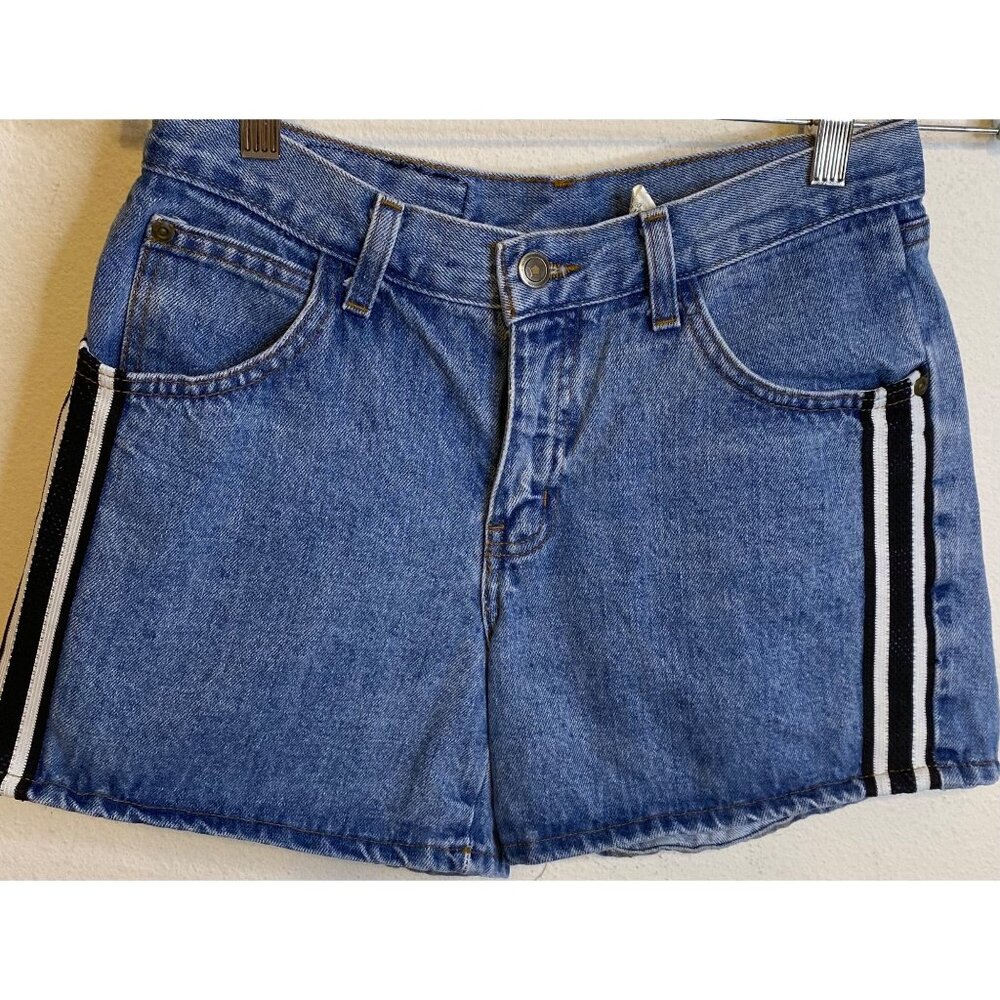 Vintage PLUGG Blue Denim Striped Shorts Jr. Size 5 Y2k 90s Mom Jean Shorts